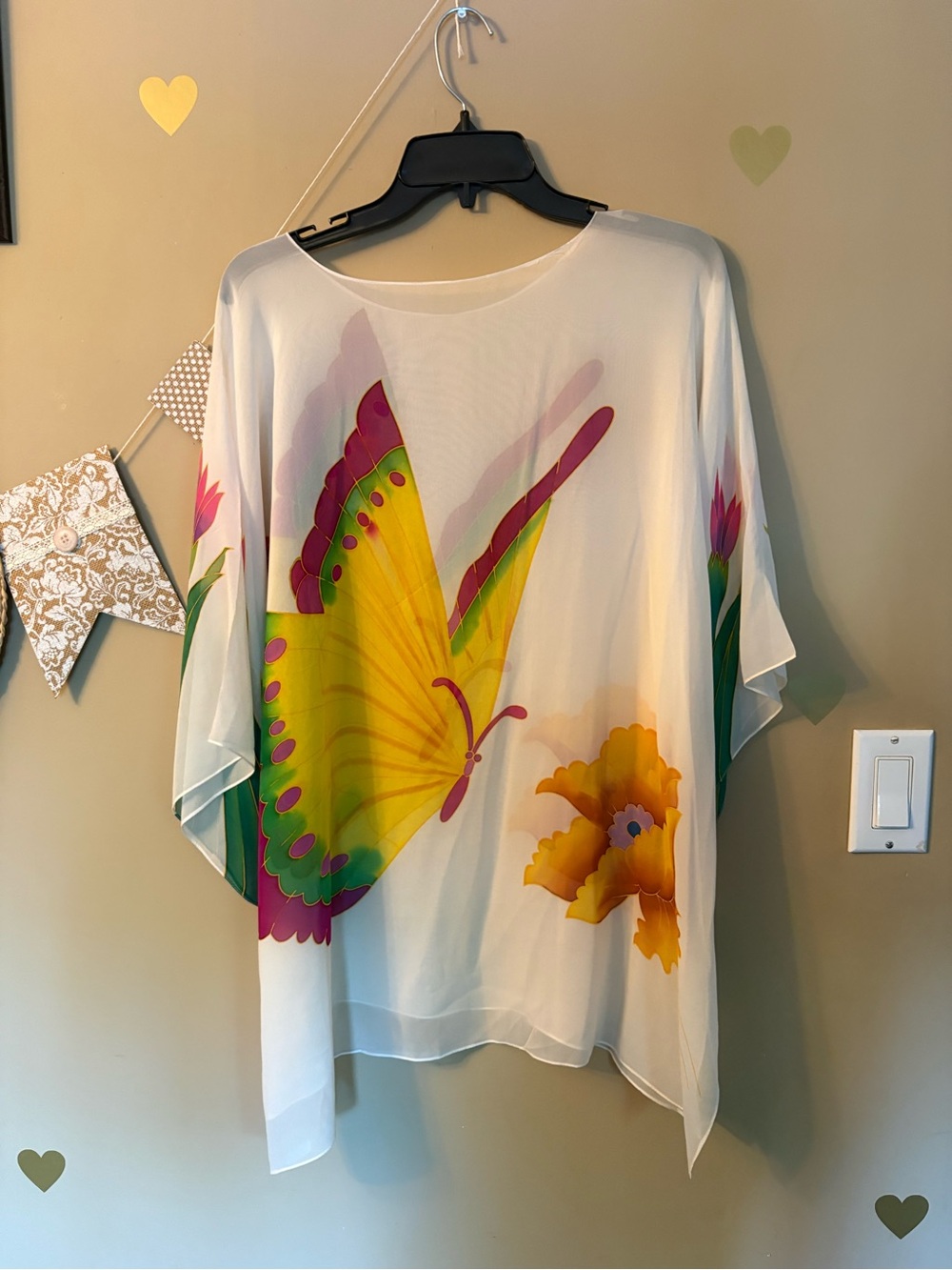 NWT Ke Ke Collection Silk Butterfly Floral Print Sheer Kimono Top - Picture 11 of 11